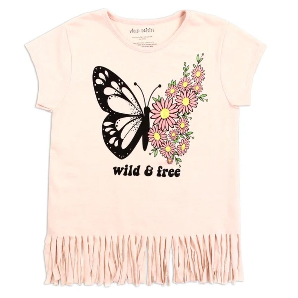 "Wild & Free" Violet Daisies Girl Fringe Top  S, M, L